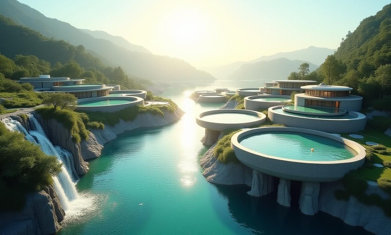 Bjergløbende vand i et moderne fiskeopdræt